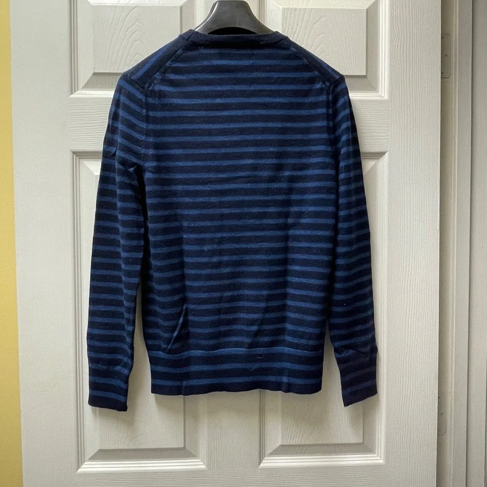 Banana Republic Baruffa Sweater Medium Blue Stripe Italian Merino Wool Crew Neck